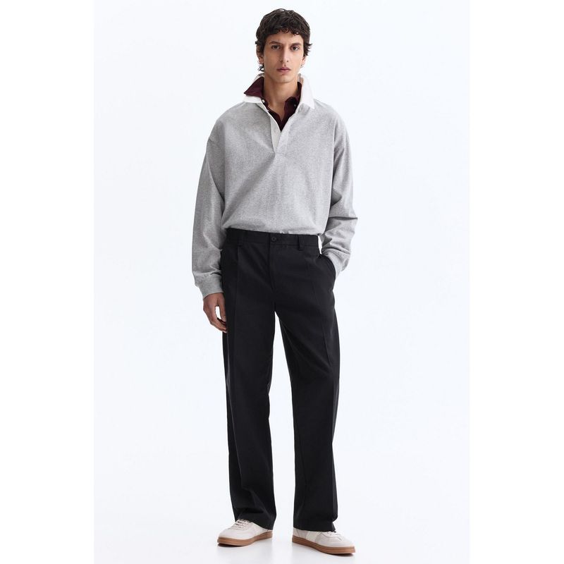 H&M Men Black Relaxed Fit Cotton And Lyocell Tailored Trousers (36)