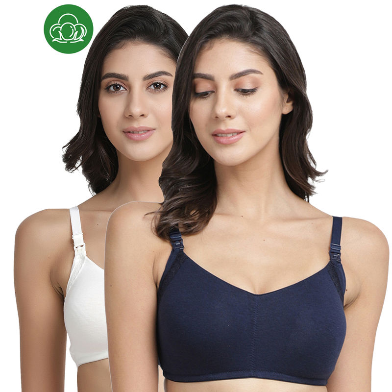 Inner Sense Organic Antimicrobial Soft Feeding Bra with Removable Pads Pack of 2 - Multi-Color (36D)