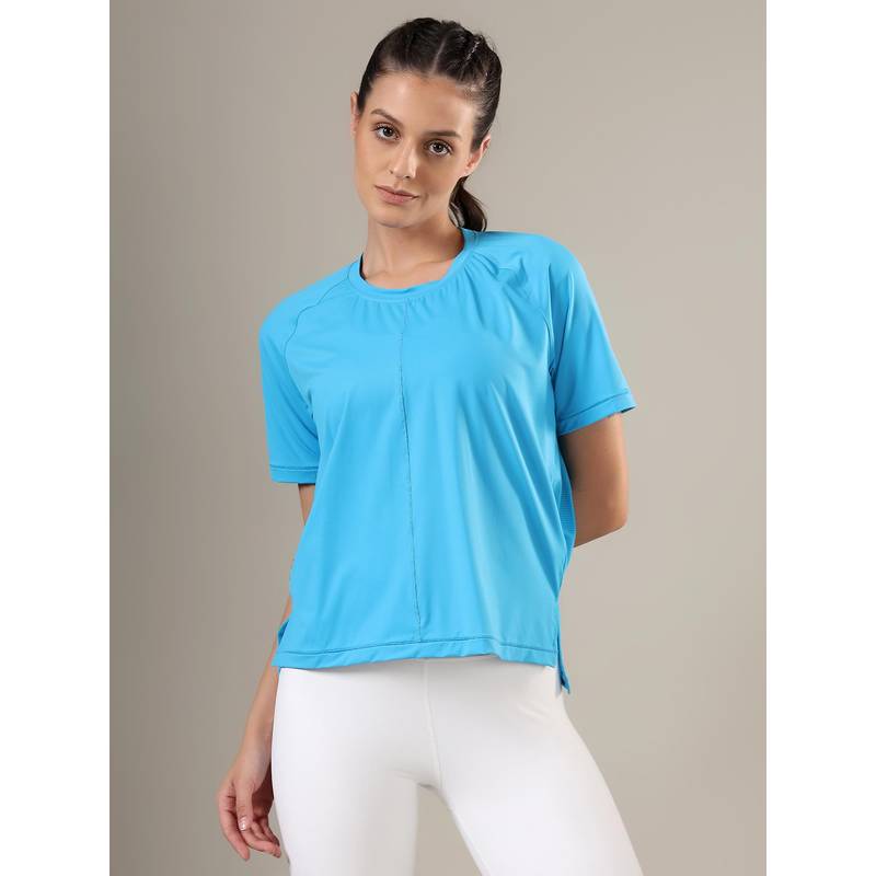 Fitkin Women Blue Ultra Breathe Back Mesh Panel T-Shirt (S)