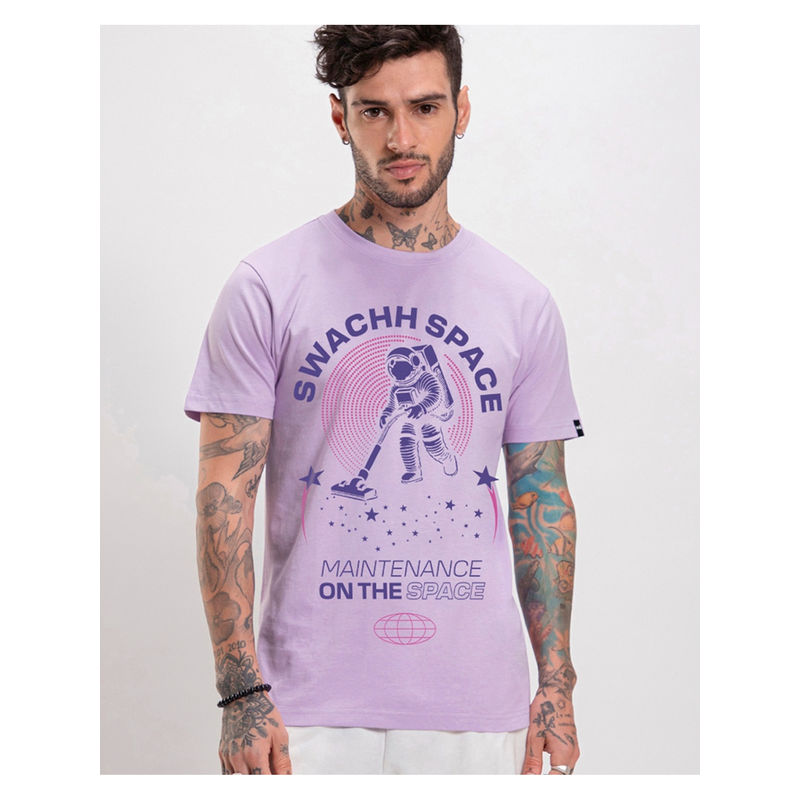 Bewakoof Men's Lilac Bloom Swachh Space Graphic Printed T-shirt (M)