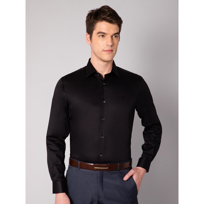 Cantabil Men Black Solid Full Sleeve Party Wear Shirt (44)