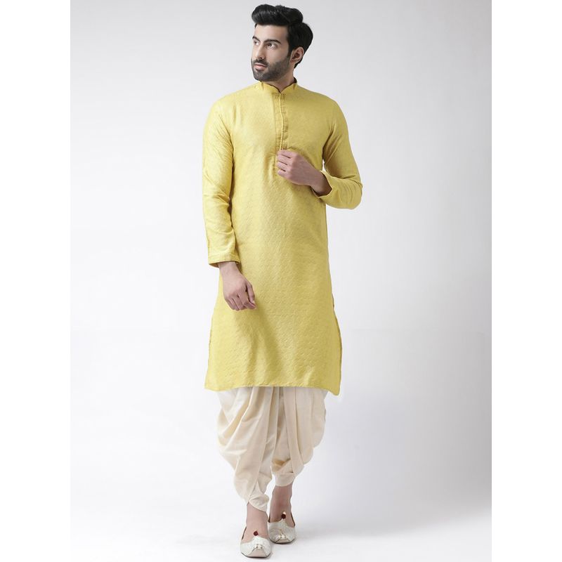 KISAH Mens Yellow Kurta Dhoti Pants (Set of 2) (S)