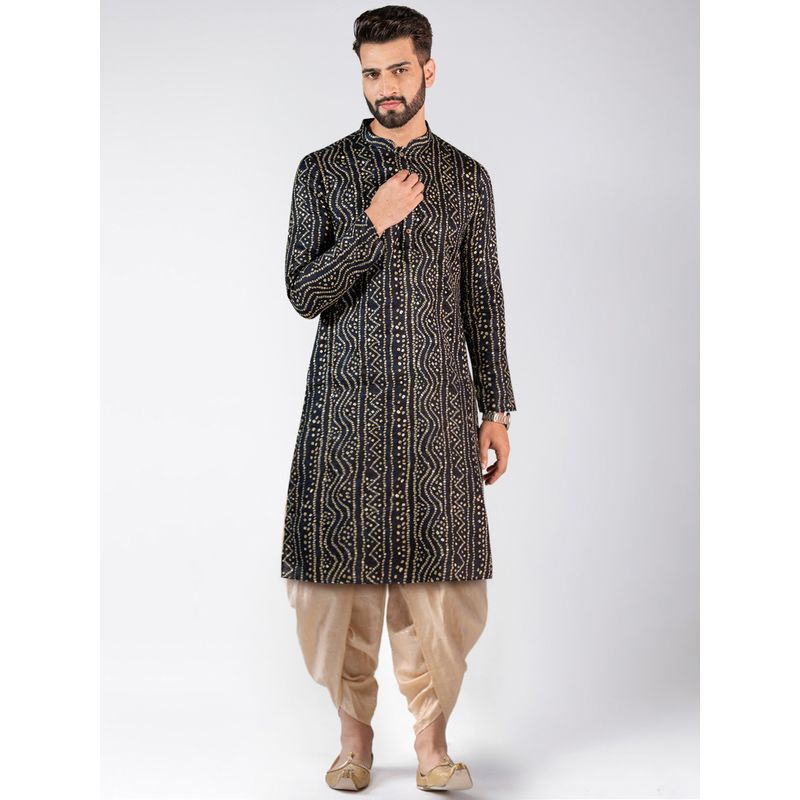 KISAH Mens Navy Blue Kurta Dhoti Pants (Set of 2) (S)