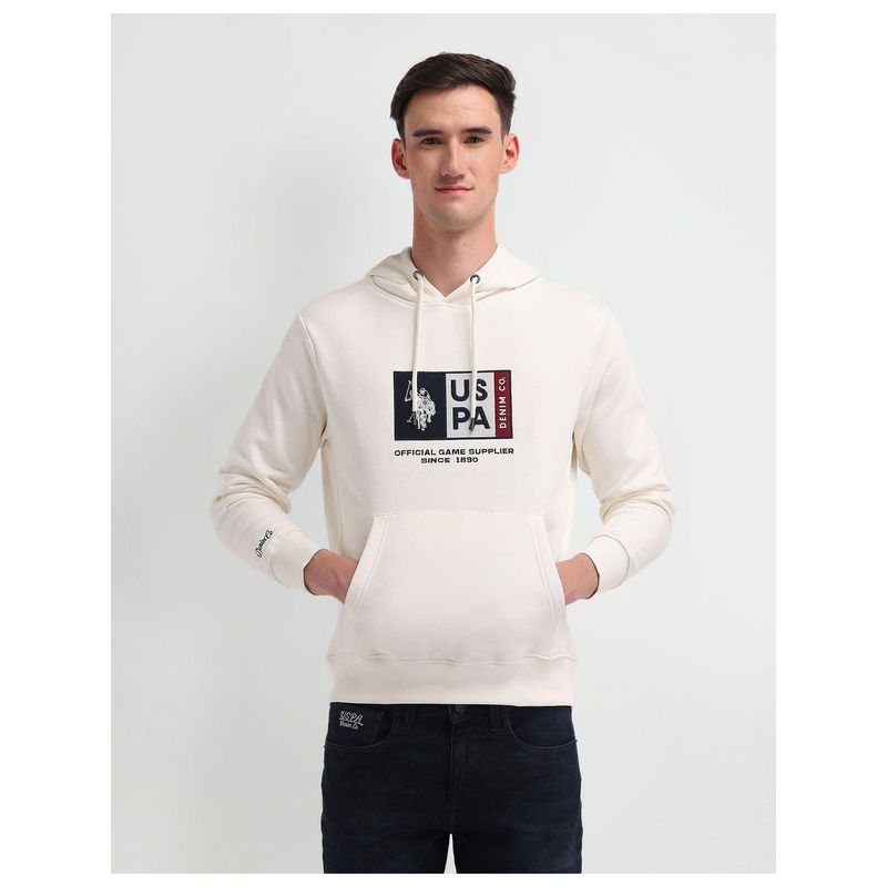 U.S. Polo Assn. Denim Co. Regular Fit Brand Appliqued Hoodie White (2XL)