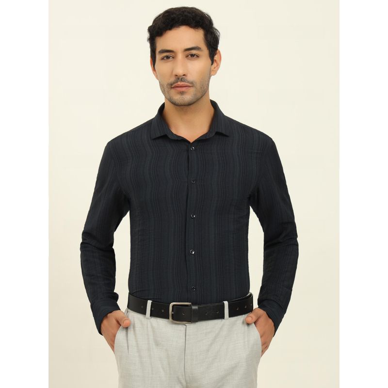 Wyre Dark Blue Striped Party Wear Shirt (38)