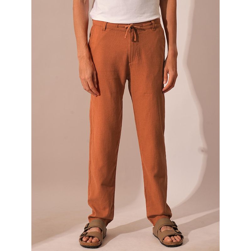 Selected Brown Mid Rise Linen Trousers (S)
