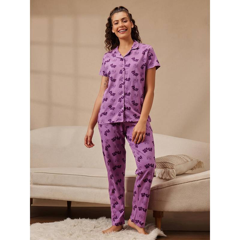 Clovia Women Purple Printed Looney Tunes Nightsuit (S)