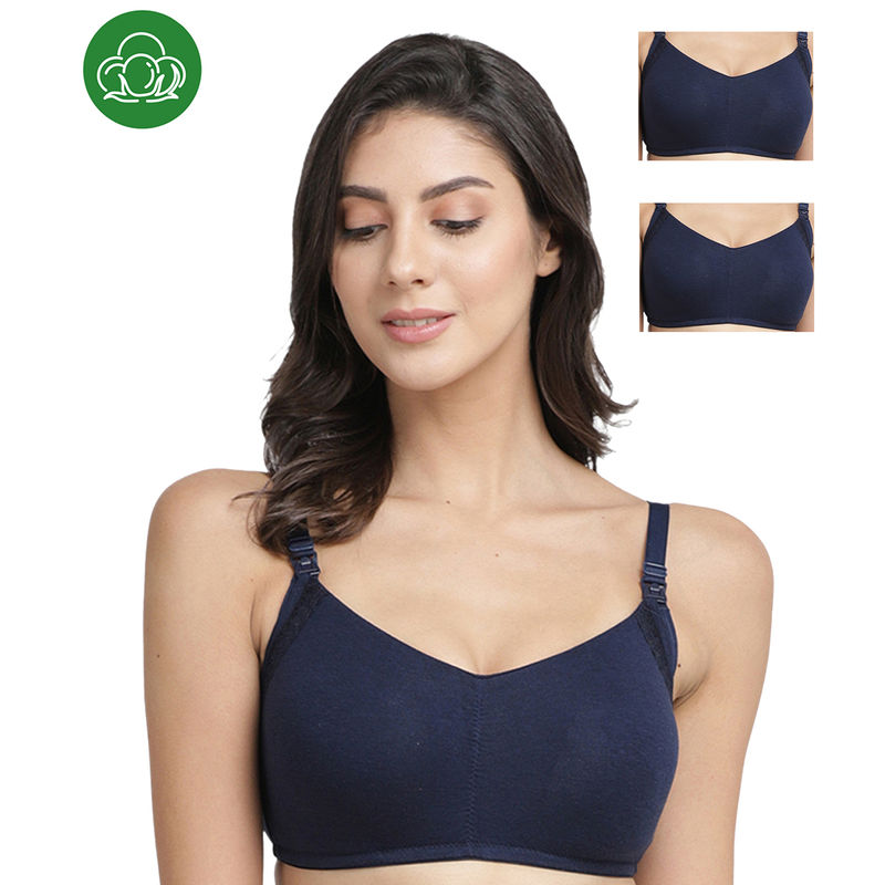 Inner Sense Organic Antimicrobial Soft Feeding Bra with Removable Pads Pack of 3 - Blue (36D)