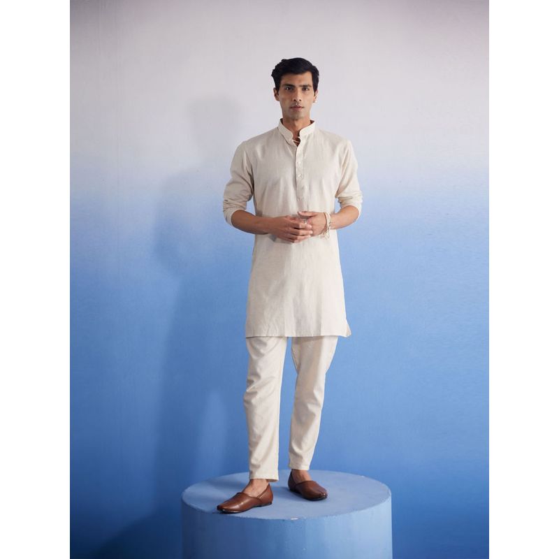 Vastramay Mens Cream Khadi Cotton Kurta and Pyjama (Set of 2) (XL)
