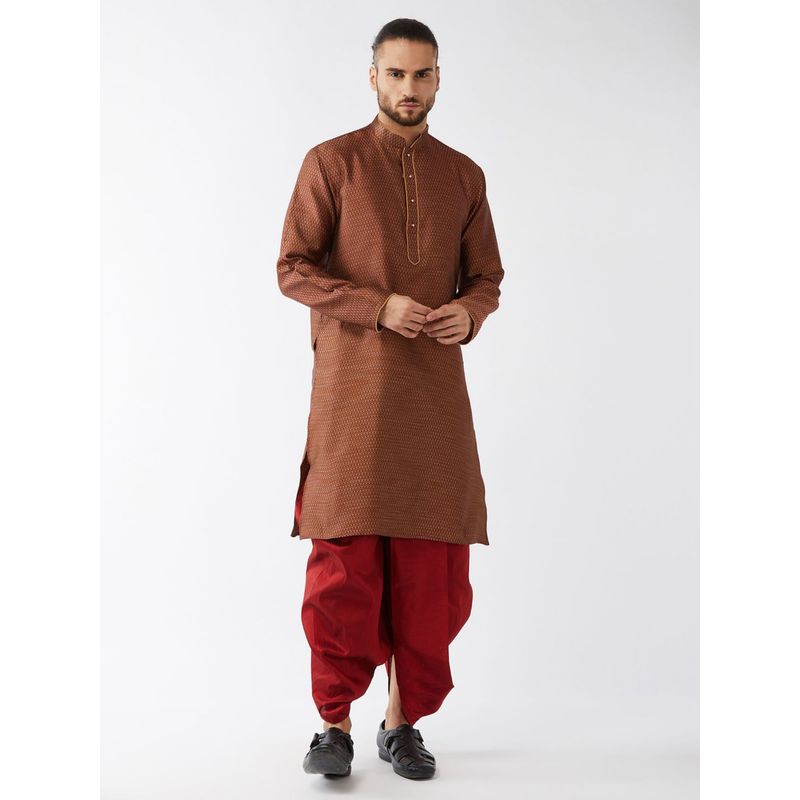 Vastramay Mens Brown Silk Blend Kurta and Dhoti (Set of 2) (S)