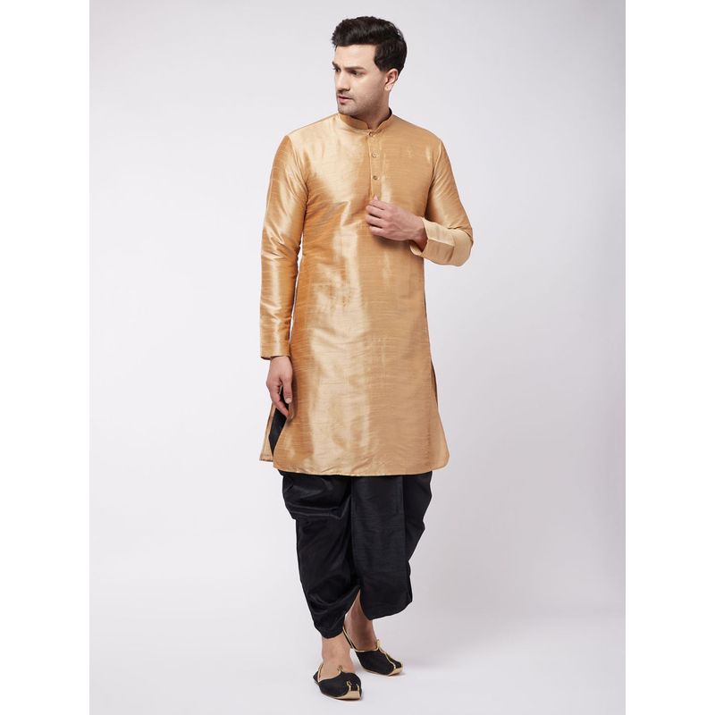 Vastramay Mens Rose Gold Silk Blend Kurta and Dhoti (Set of 2) (M)