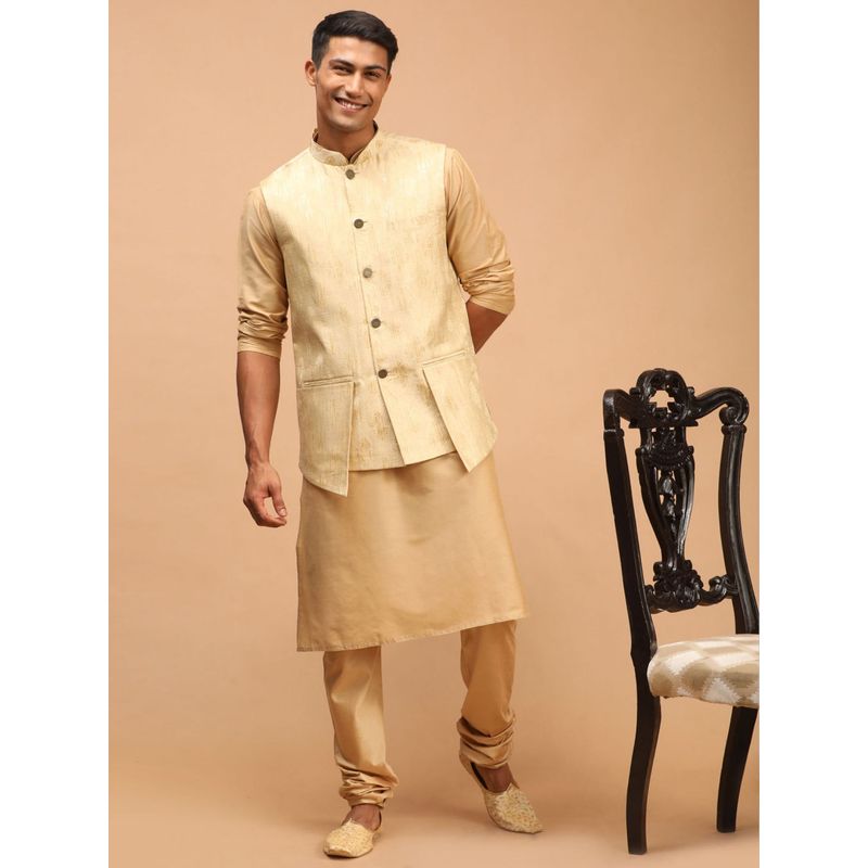 Vastramay Mens Rose Gold Viscose Jacket Kurta and Pyjama (Set of 3) (M)