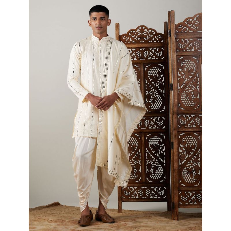 Vastramay Mens Cream Viscose Kurta and Dhoti with Dupatta (Set of 3) (XL)