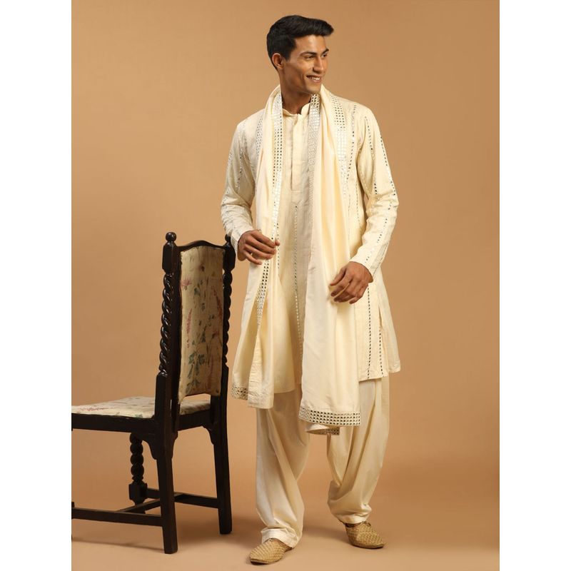 Vastramay Mens Cream Viscose Kurta and Patiala with Dupatta (Set of 3) (S)