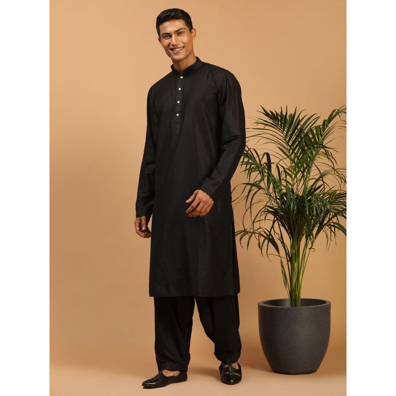 Vastramay Mens Black Viscose Kurta and Patiala (Set of 2) (L)