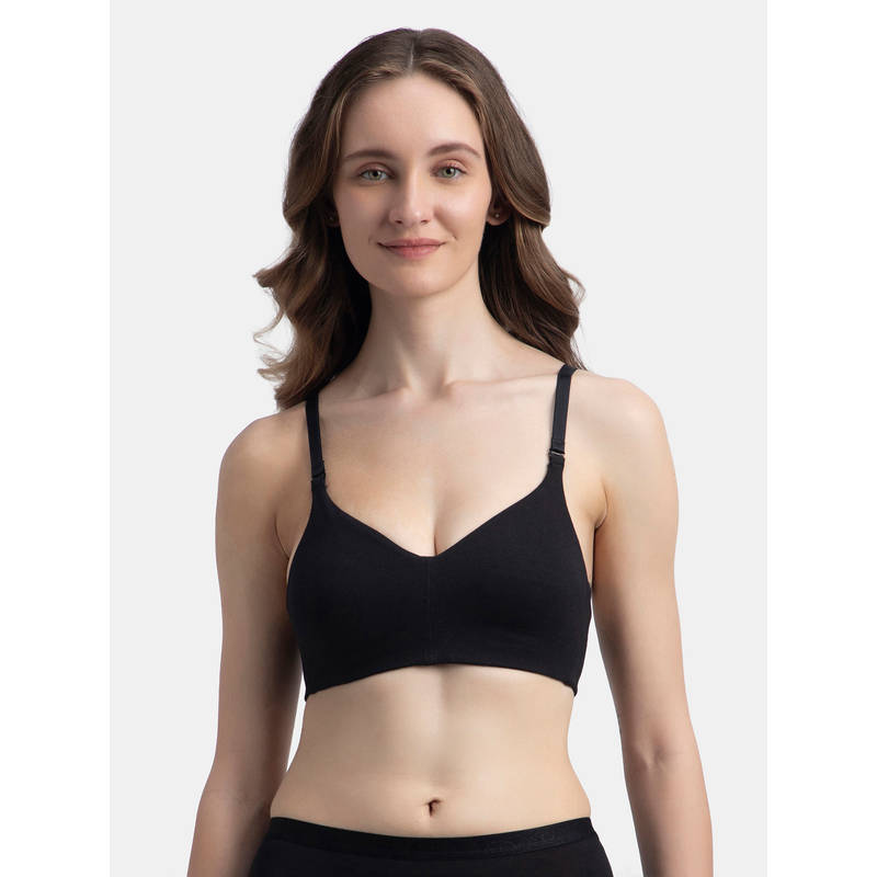 Jockey FE93 Wire Free Non Padded Super Combed Cotton Elastane Everyday Bra - Black (32B)