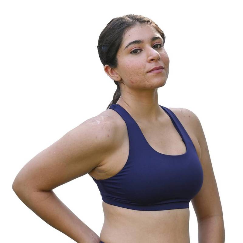 TFW High Support Sports Bra with Strappy Back Blue (S)