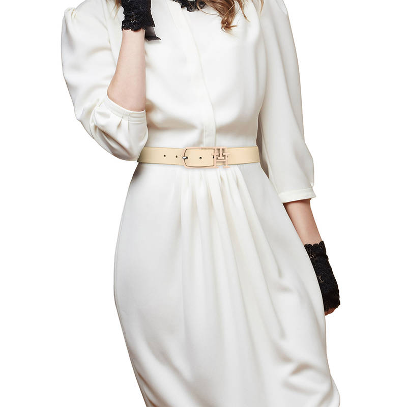Tommy Hilfiger Sylvie Women Leather Casual Belt - Beige (S)