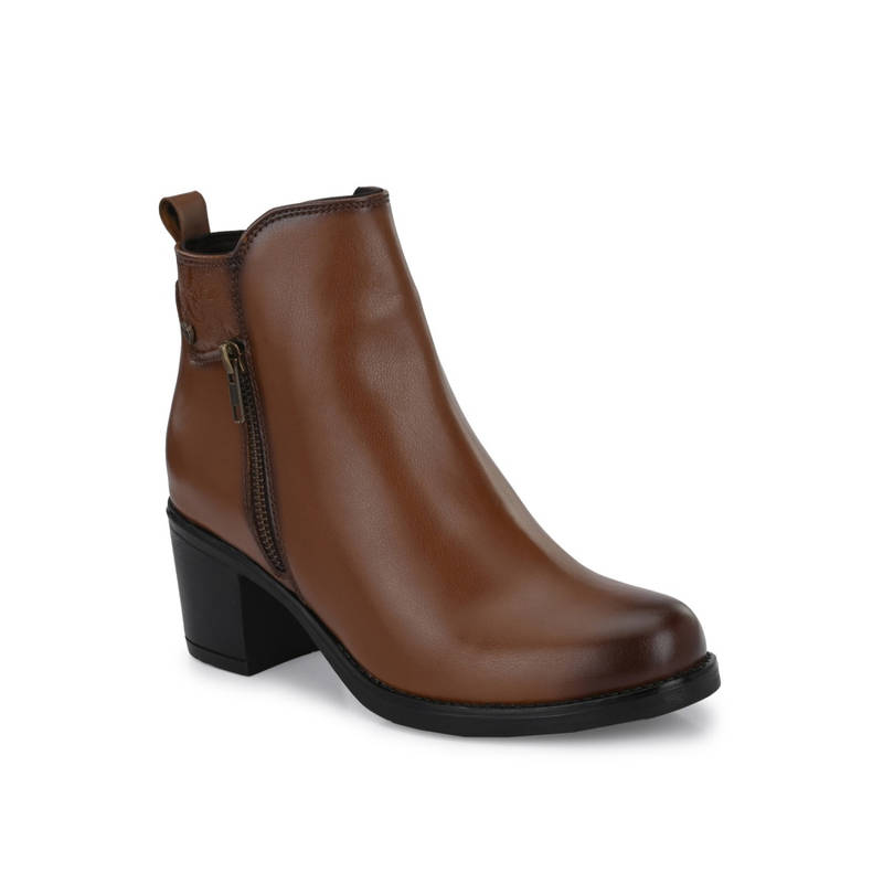 Delize Black Solid Mid Heel Ankle Boots with Embossed Collar (EURO 36)