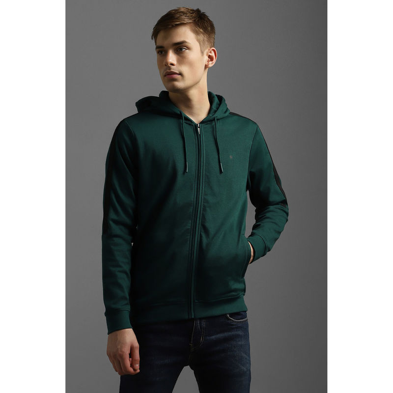Louis Philippe Men Casual Green Solid Hoodie (XL)