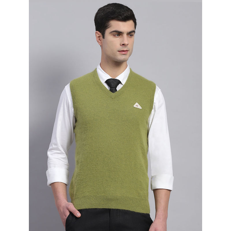 Monte Carlo Mens Lemon Green Solid V-Neck Sleeveless Casual Sweater (3XL)