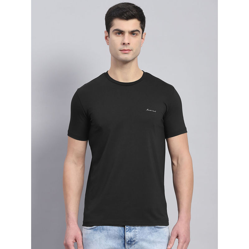 Monte Carlo Mens Black Solid Round Neck Half Sleeve Casual T-Shirt (M)