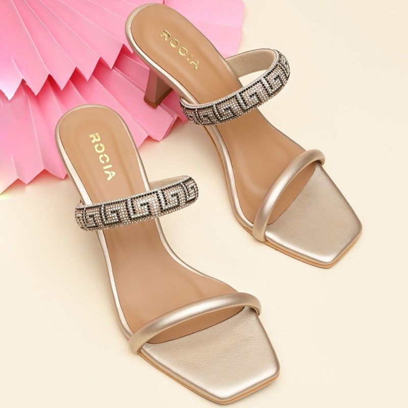 ROCIA Women Gold Diamond Encrusted Stiletto Heels (EURO 37)