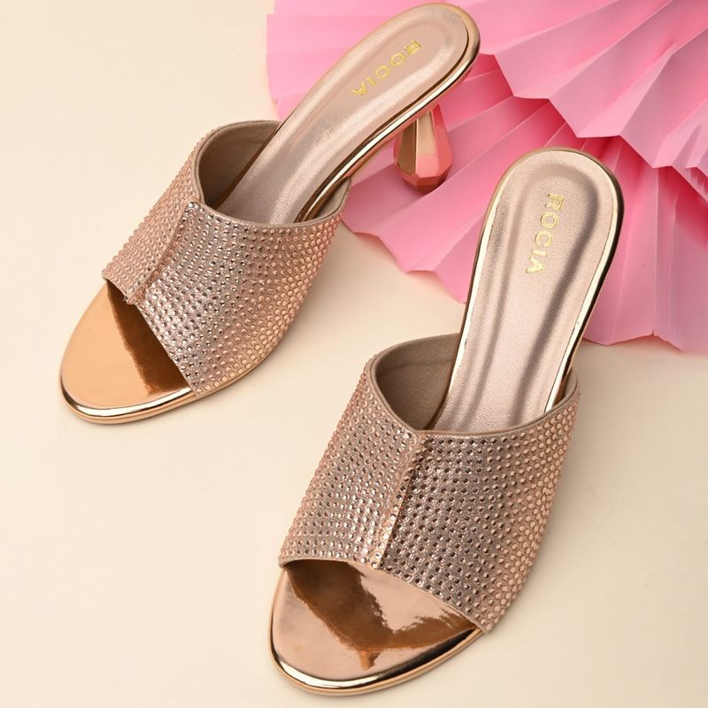 ROCIA Women Rose Gold Diamond Encrusted Stilettos Heels (EURO 37)