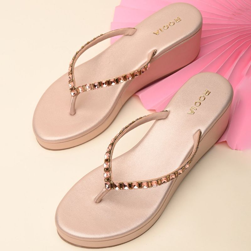 ROCIA Women Rose Gold Diamond Wedges Heels (EURO 36)