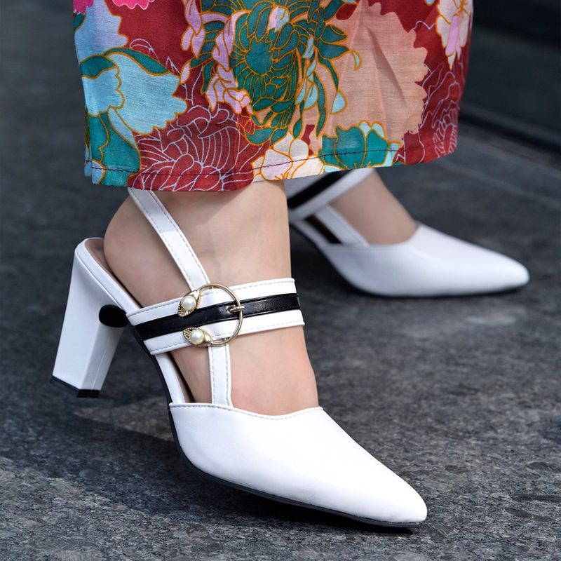 Shoetopia Women White Mules Heels (EURO 37)