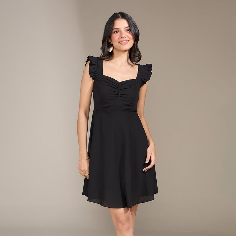 Twenty Dresses by Nykaa Fashion Black Frill Around Me Dress (XS)