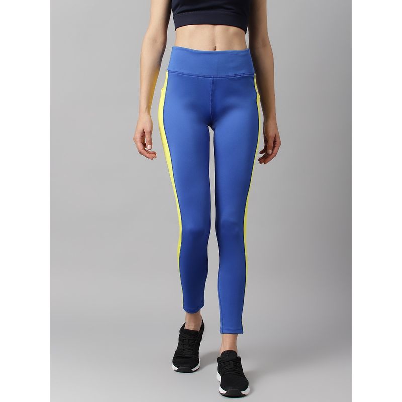 Alcis Women Cobalt Blue Colorblock Anti Static Slim Fit Full Length Sports Tights (L)