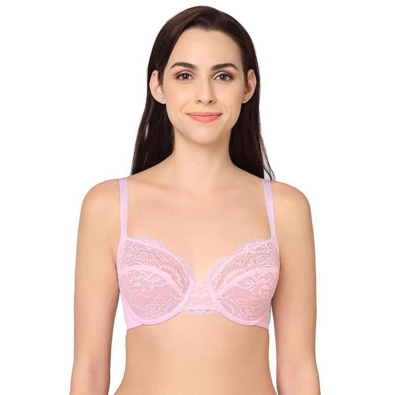 Wacoal India Essential Lace Non-Padded Wired Medium Coverage 3/4Th Cup Fashion Bra Pink (34DD)