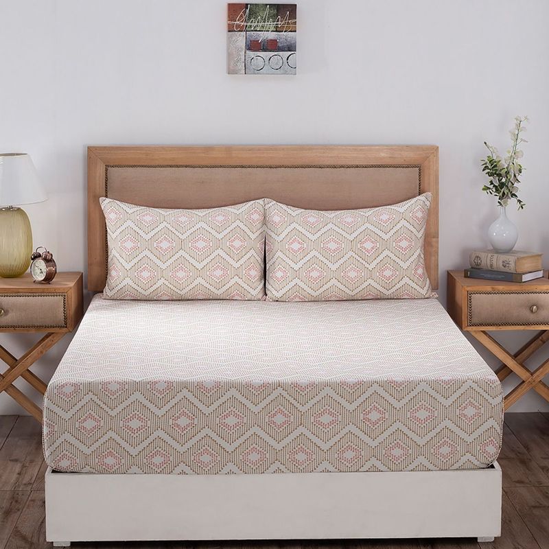 Maspar Hues Global Atelier Demon Dash 210 TC Cotton Peach Bed Sheet With 1 Pillow Cover (SINGLE)