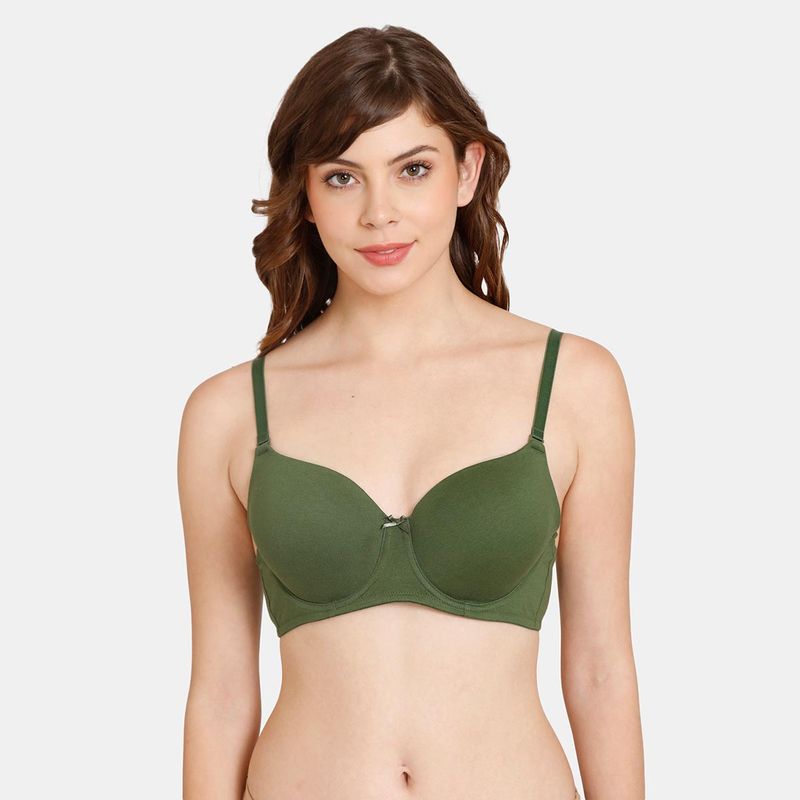 Buy Zivame Rosaline Padded Wired 34th Coverage T Shirt Bra Black Forest Green Green Online 