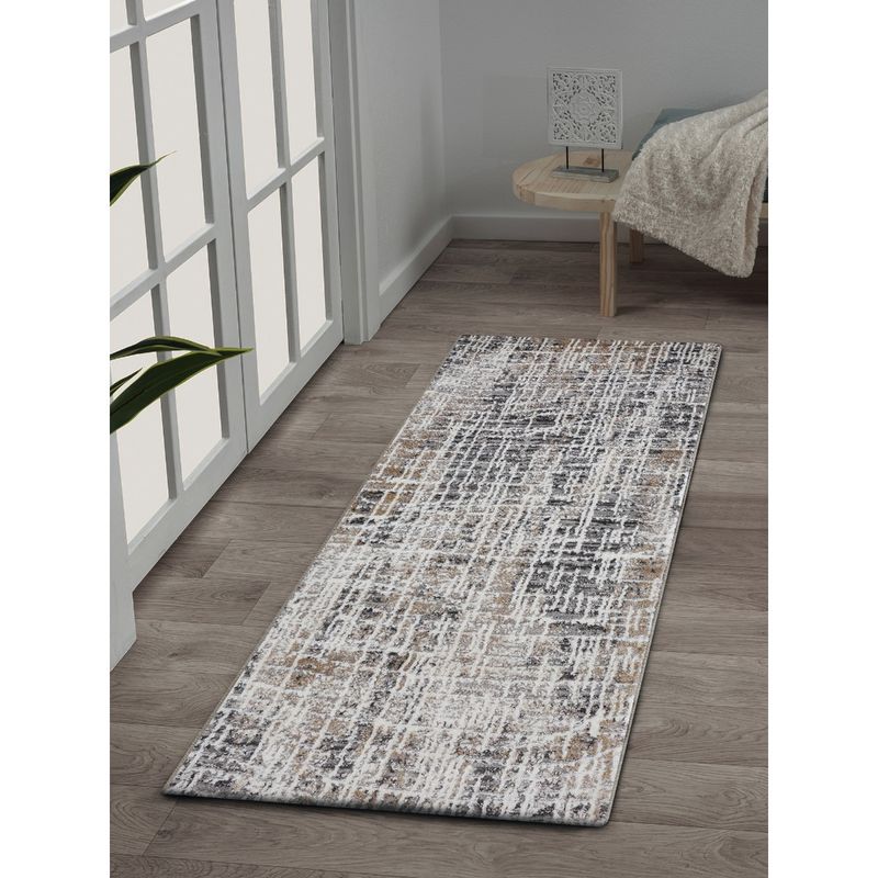 OBSESSIONS Anti-Static Polypropylene and Polyester Floor Runner, Beige and Charcoal (2x5 feet)