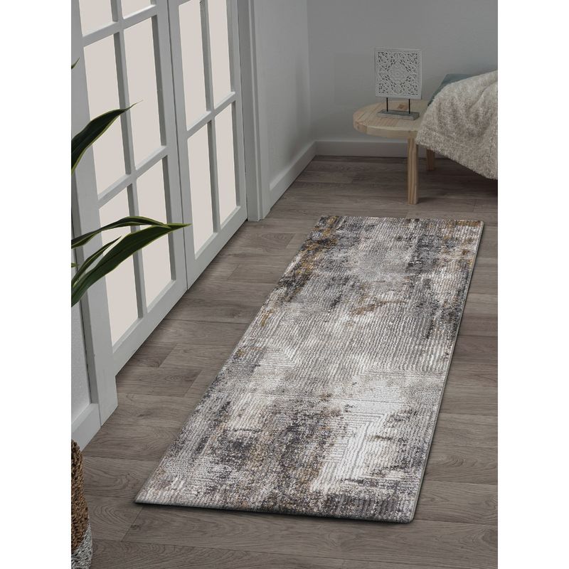 OBSESSIONS Anti-Static Polypropylene and Polyester Floor Runner, Cream and Grey (2x5 feet)