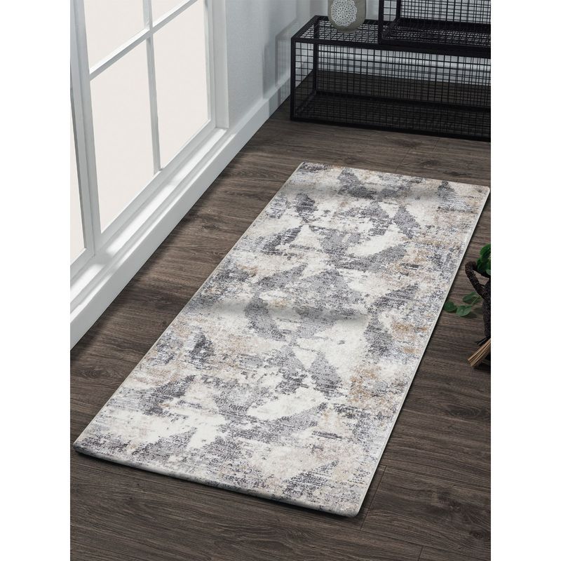 OBSESSIONS Anti-Static Polypropylene and Polyester Floor Runner, Grey and Beige (2x5 feet)