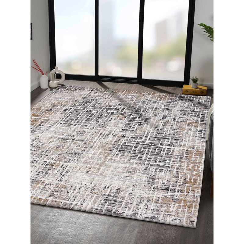 OBSESSIONS Abstract Polypropylene and Polyester Carpet, Beige and Charcoal (5x7 feet)