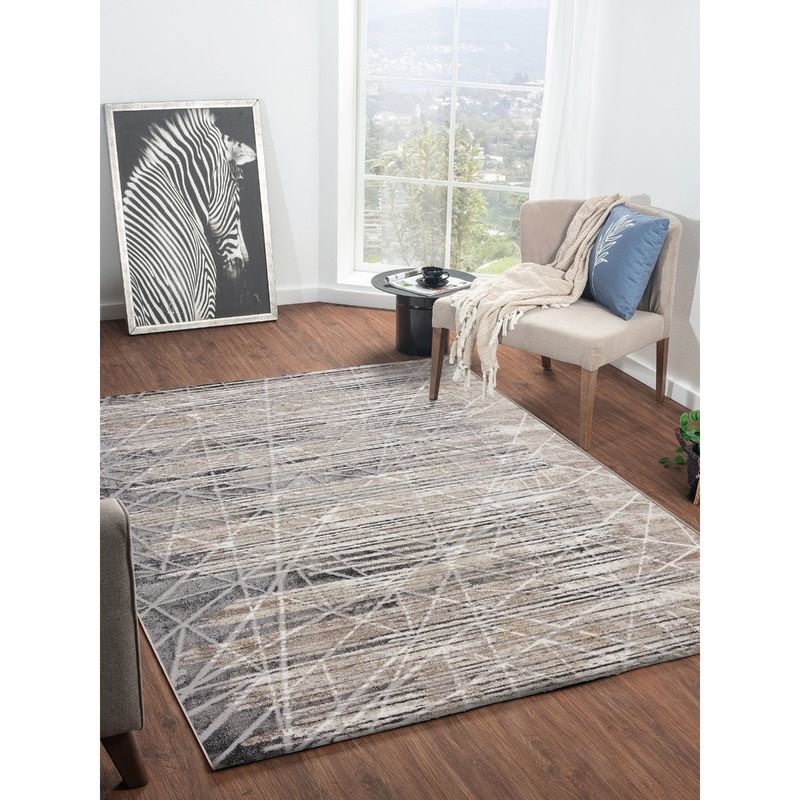 OBSESSIONS Abstract Polypropylene and Polyester Carpet, Beige and Grey (5x7 feet)