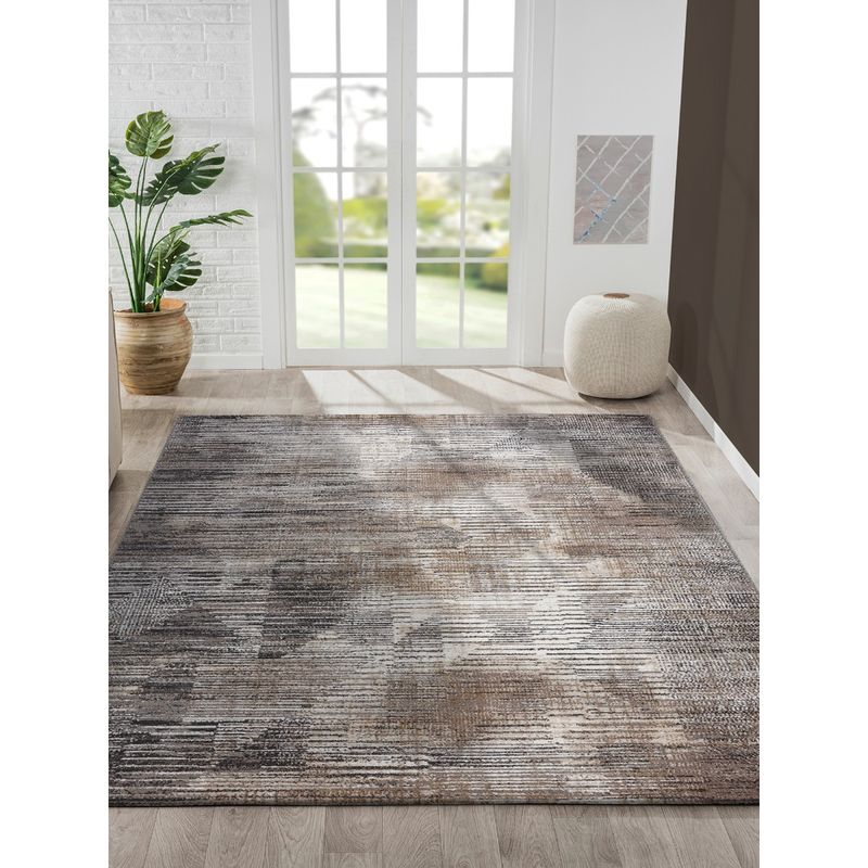 OBSESSIONS Abstract Polypropylene and Polyester Carpet, Brown and Dark Grey (5x7 feet)