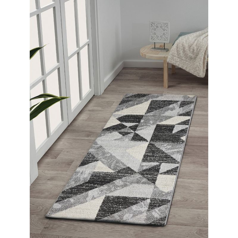 OBSESSIONS Anti-Static Geometric Polypropylene Floor Runner, Charcoal (2.5x5 feet)