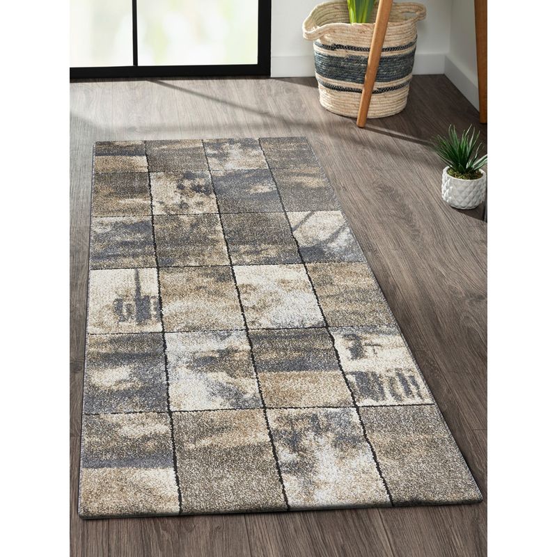 OBSESSIONS Anti-Static Geometric Polypropylene Floor Runner, Dark Grey and Cream (2.5x5 feet)