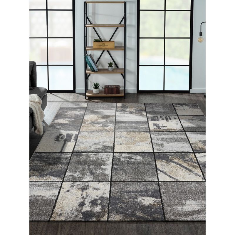 OBSESSIONS Geometric Polypropylene Carpet, Grey (5x7 feet)