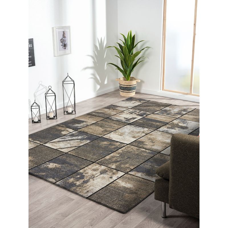 OBSESSIONS Geometric Polypropylene Carpet, Dark Grey and Cream (5x7 feet)