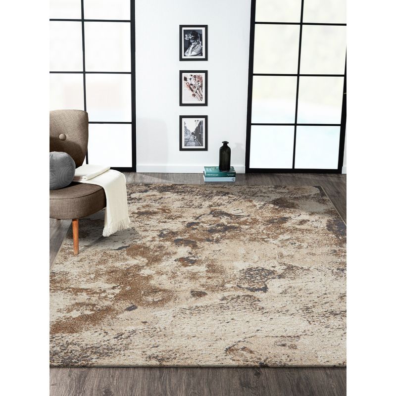OBSESSIONS Abstract Polypropylene Carpet, Beige and Brown (4x6 feet)