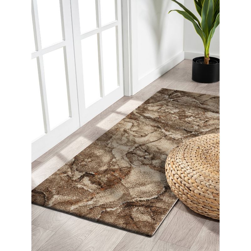 OBSESSIONS Anti-Static Abstract Polypropylene Floor Runner, Beige and Brown (2x5 feet)