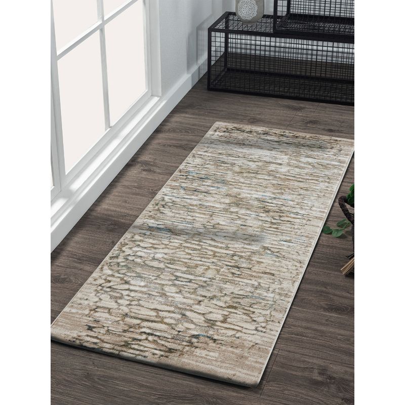 OBSESSIONS Anti-Static Abstract Polyester Floor Runner, Beige and Cream (2.5x5 feet)