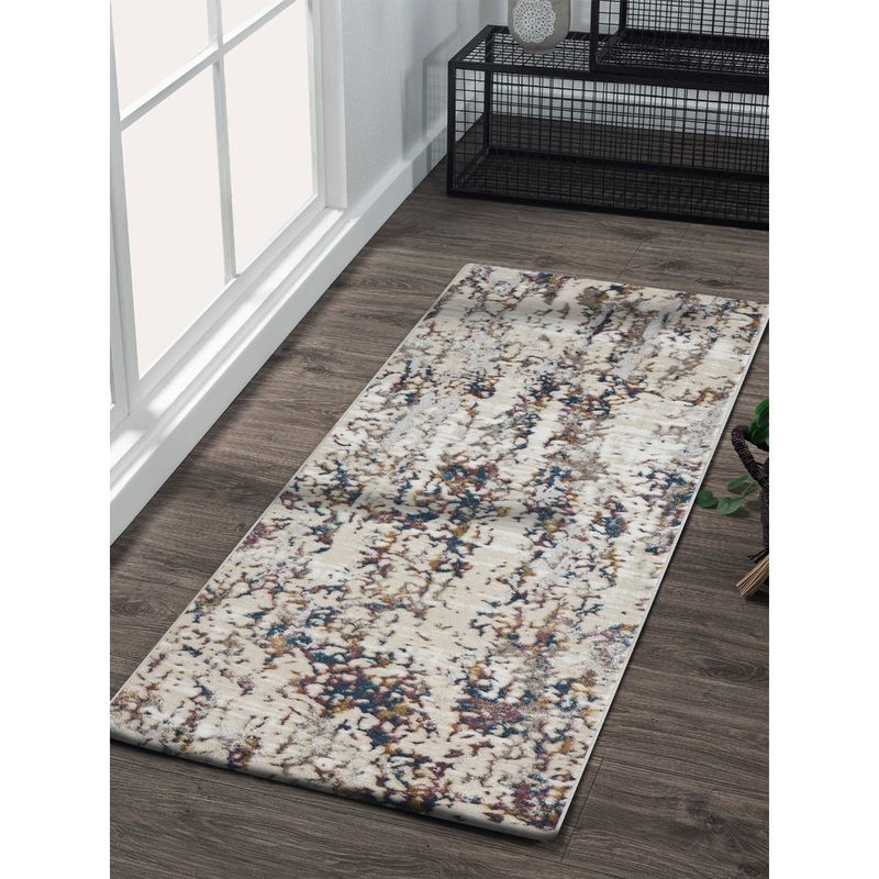 OBSESSIONS Anti-Static Abstract Polyester Floor Runner, Cream (2.5x5 feet)