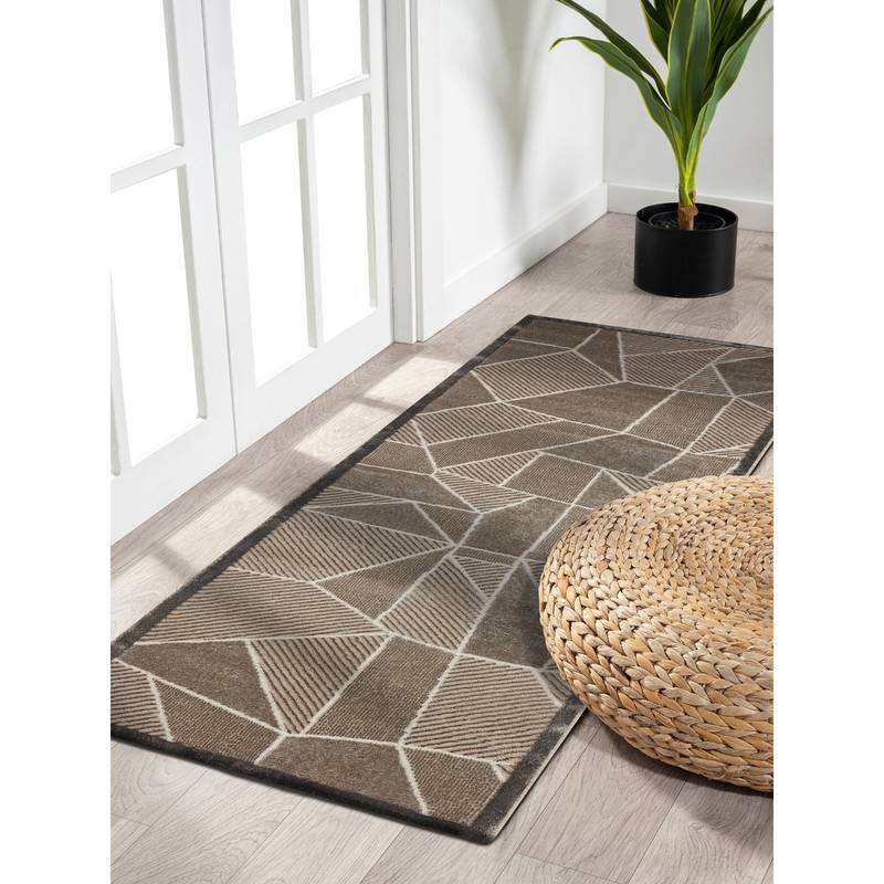 OBSESSIONS Anti-Static Geometric Polyester Floor Runner, Beige (2.5x5 feet)